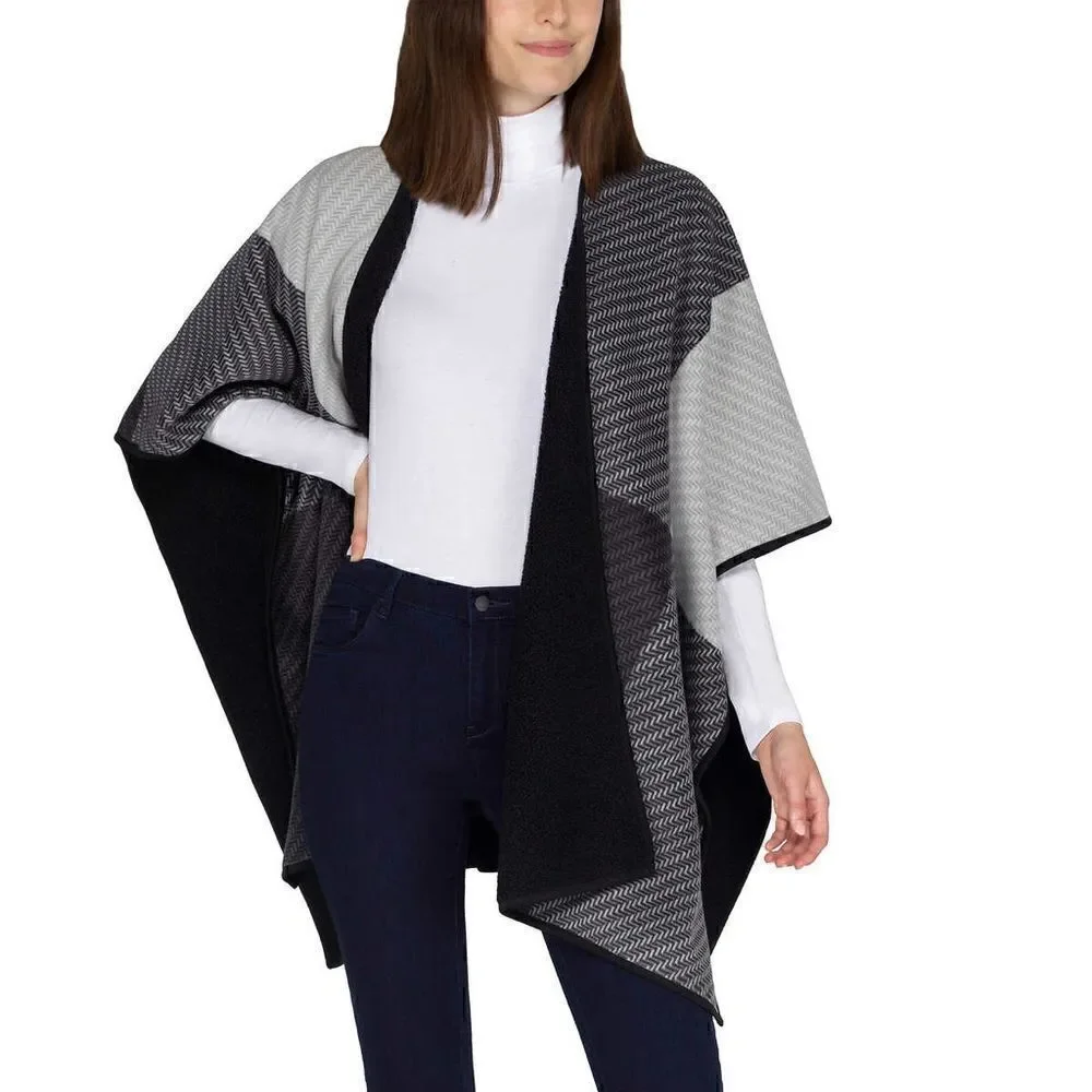 Ike Behar Ladies Reversible Poncho Style Wrap with High Pile Fleece - Picture 3 of 16